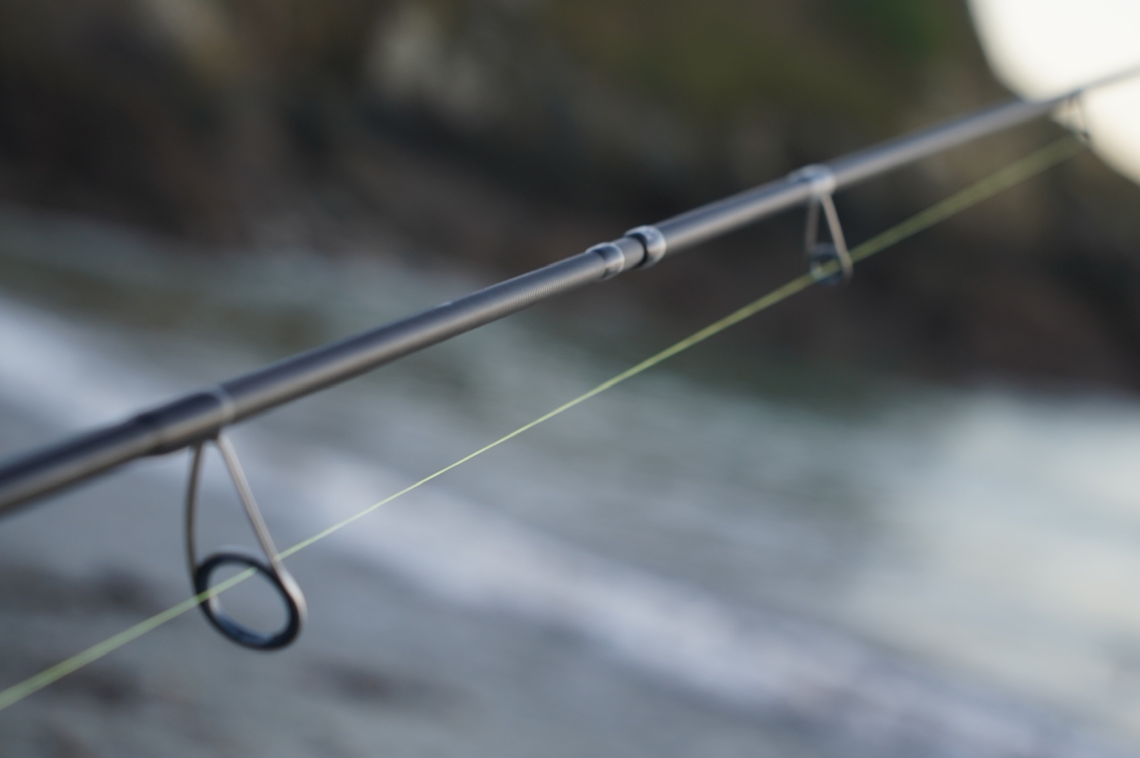 close up of a bass rod with eyelets 